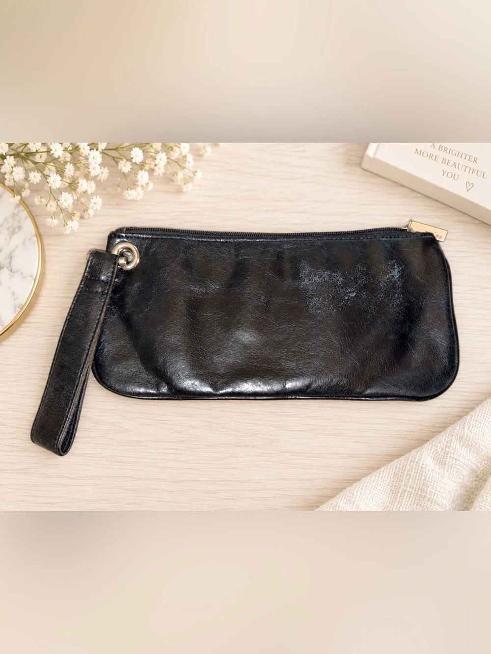 HOBO The Original Black Leather Wristlet Clutch Organizer